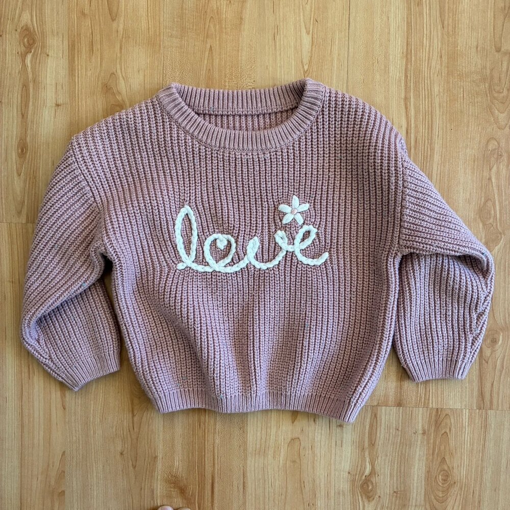 LOVE embroidered pink sweater size 92